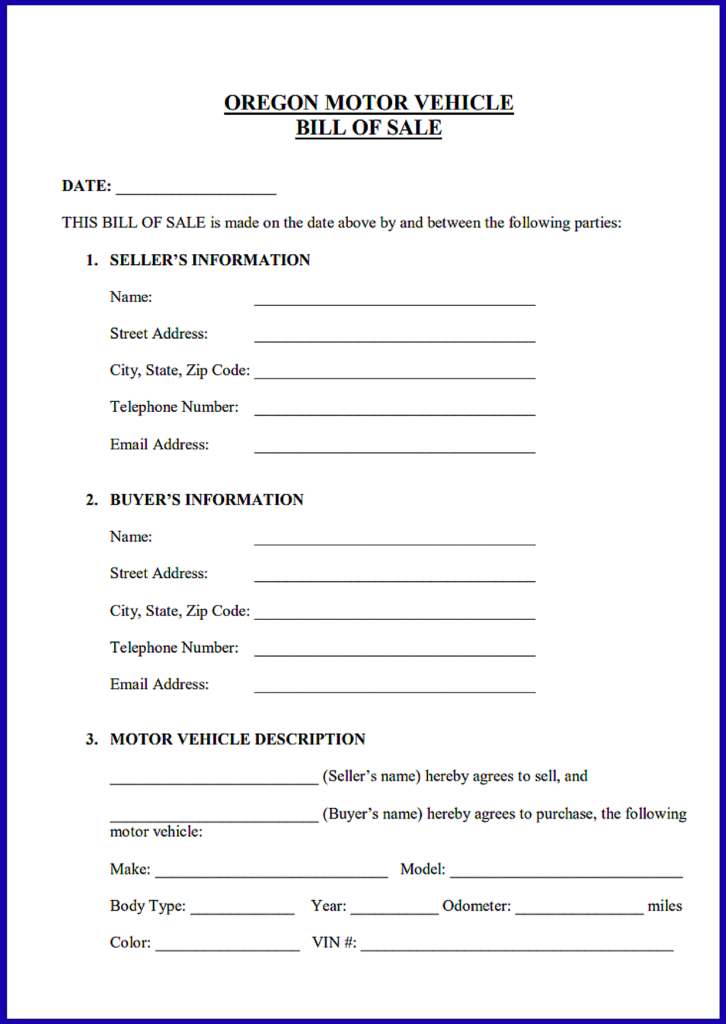 Oregon Bill of Sale PDF