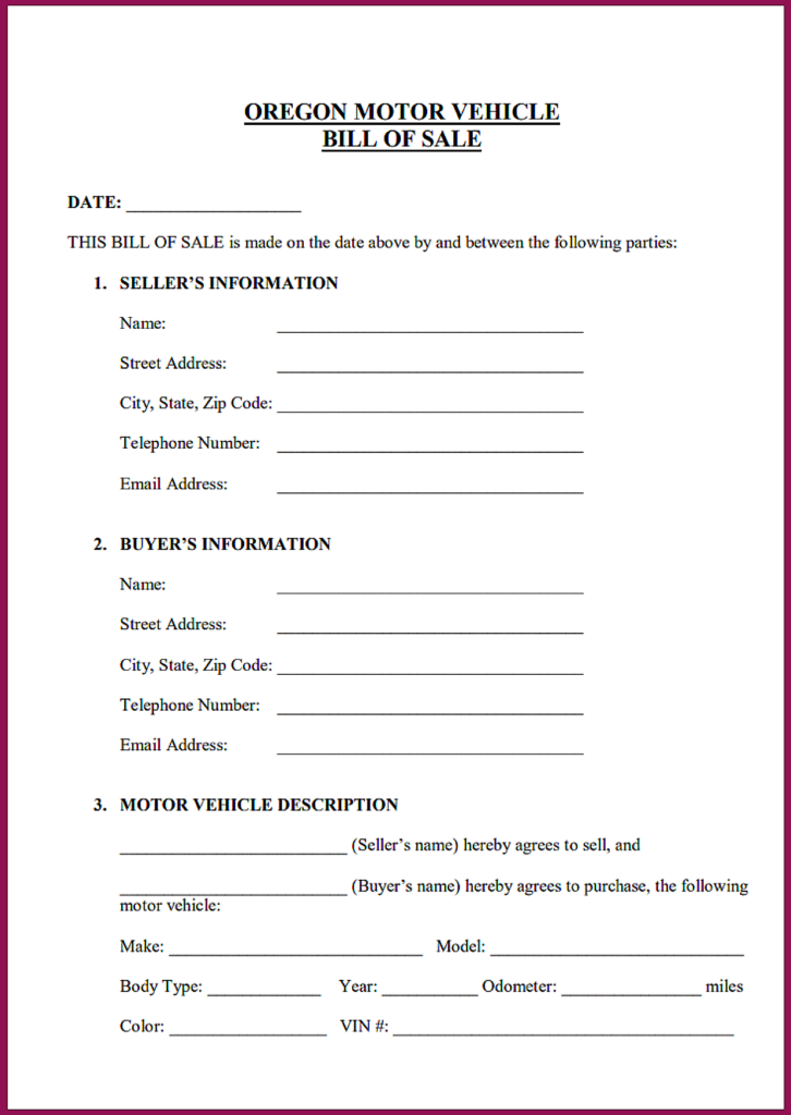 Oregon DMV Bill of Sale PDF